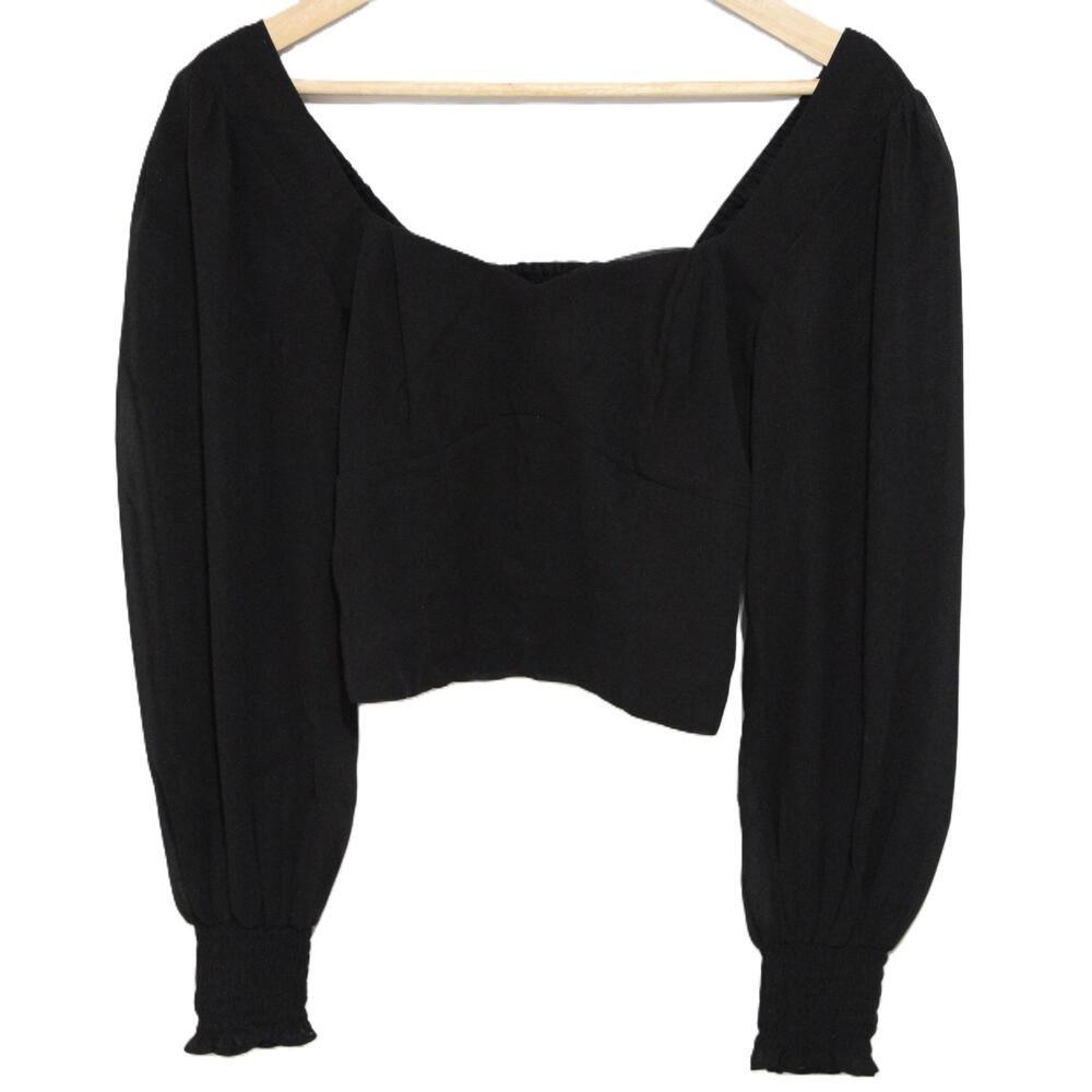 NWT Abercrombie & Fitch Black Ruched Long Sleeve Cropped Crop Top Size Small NEW